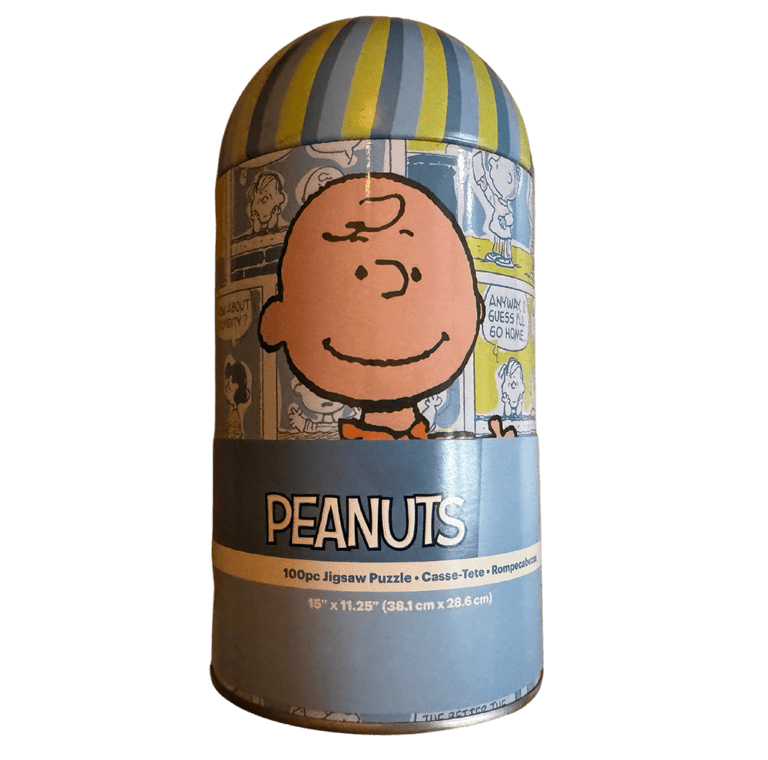 A bottle of peanuts is shown with the image of charlie brown.