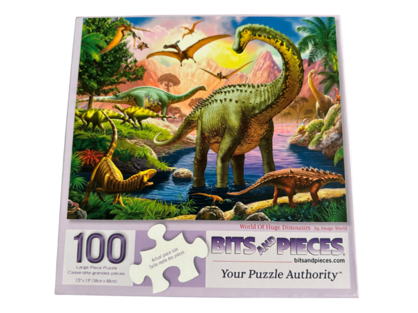 A puzzle of dinosaurs in the water.