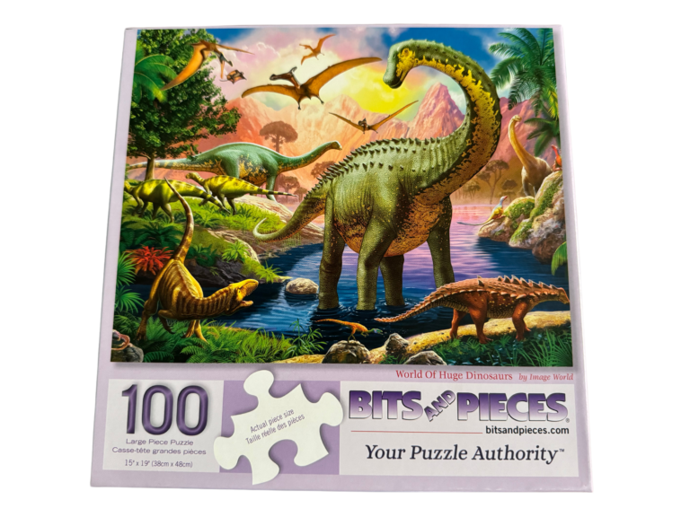 A puzzle of dinosaurs in the water.