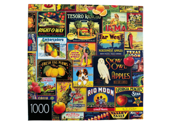 Vintage fruit crate labels collage 1000 piece puzzle.