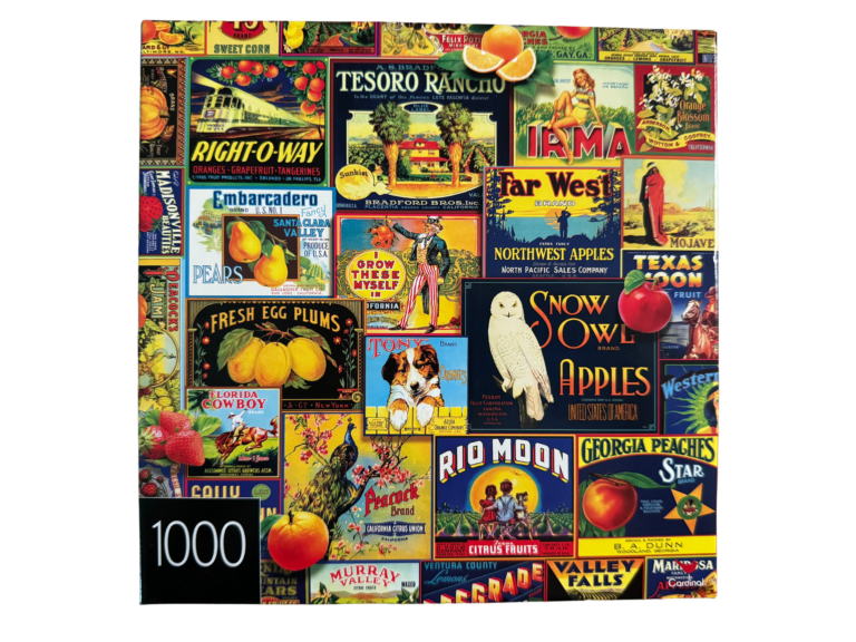 Vintage fruit crate labels collage 1000 piece puzzle.