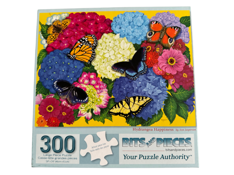 A colorful puzzle with many different flowers and butterflies.