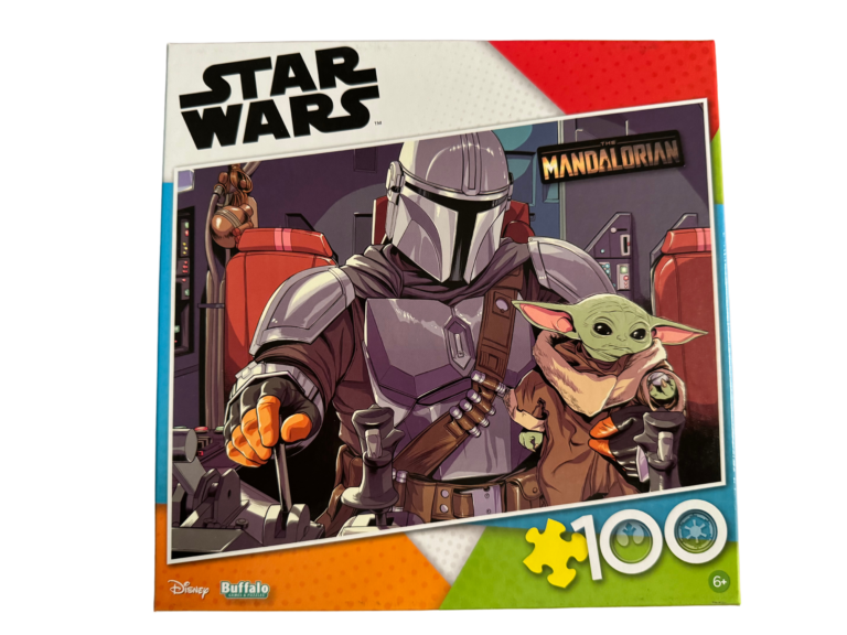 A star wars puzzle with the mandalorian and baby yoda.