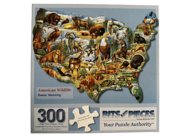 A puzzle of the united states with pictures of animals.