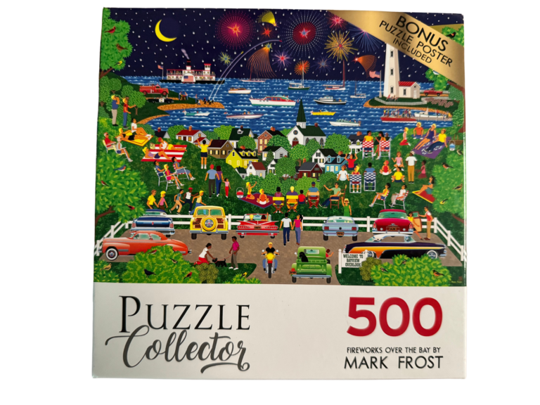 A puzzle is shown with the cover of the book.