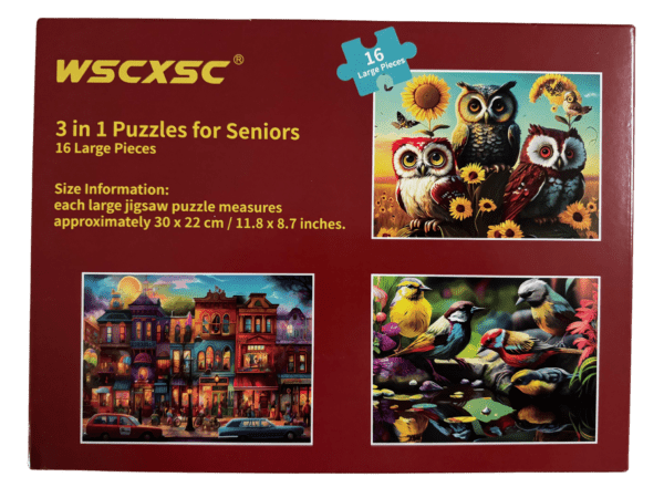 A box of two puzzles with pictures on them.