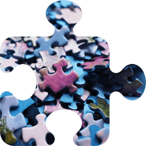 A puzzle piece is shown with many pieces missing.