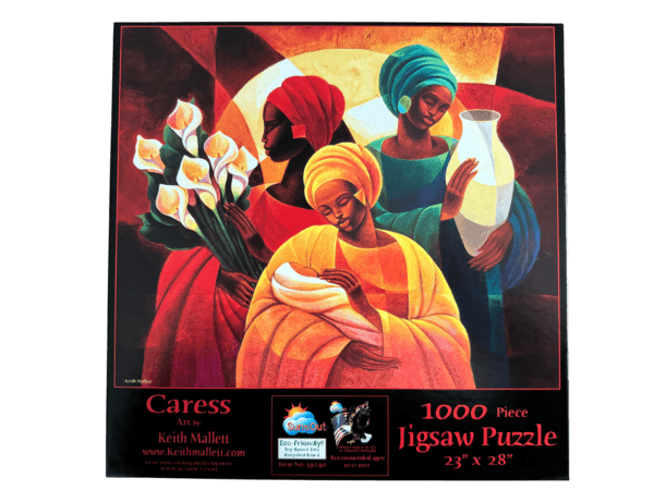 A puzzle of three women holding flowers.