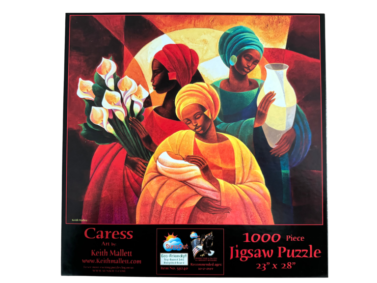 A puzzle of three women holding flowers.