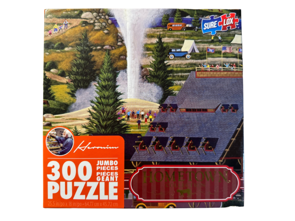 A large puzzle of a train and some trees