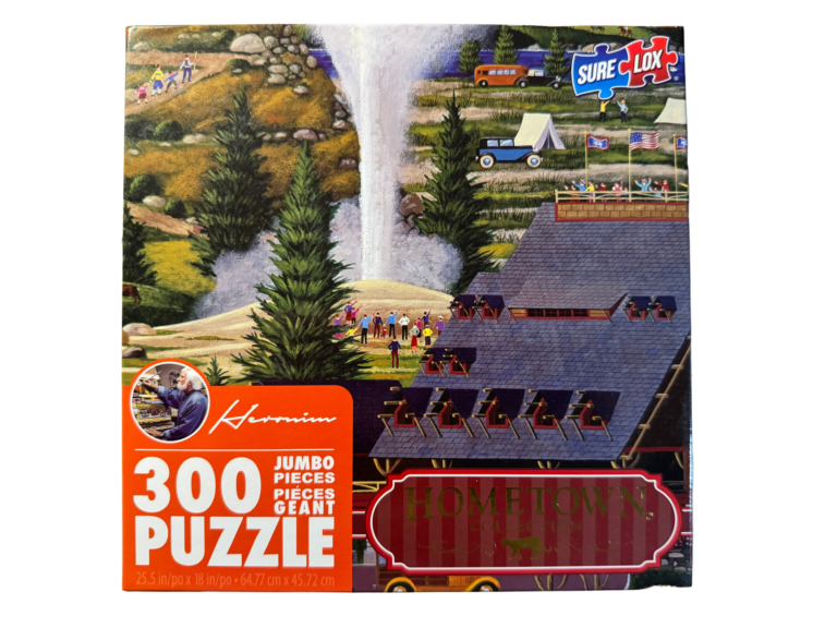 A large puzzle of a train and some trees