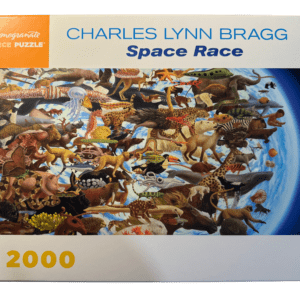 A puzzle of the space race with many different animals.