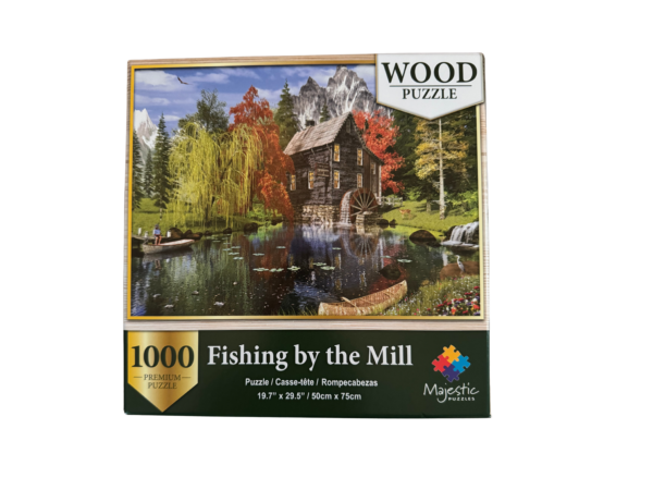 1000 piece puzzle, fishing by the mill.