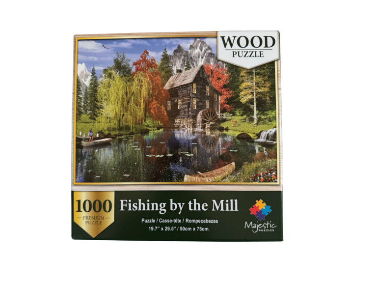 1000 piece puzzle, fishing by the mill.