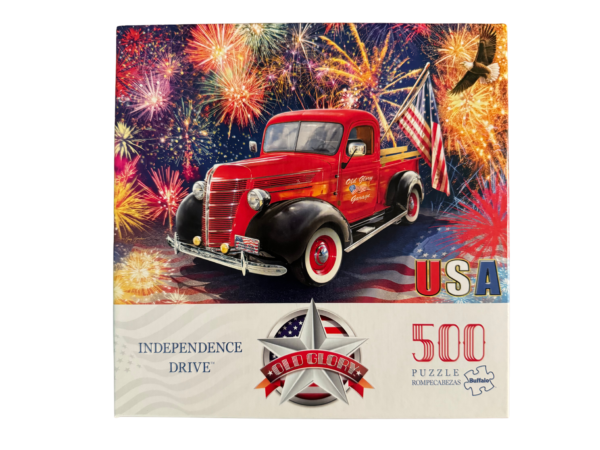 Red truck with fireworks and eagle