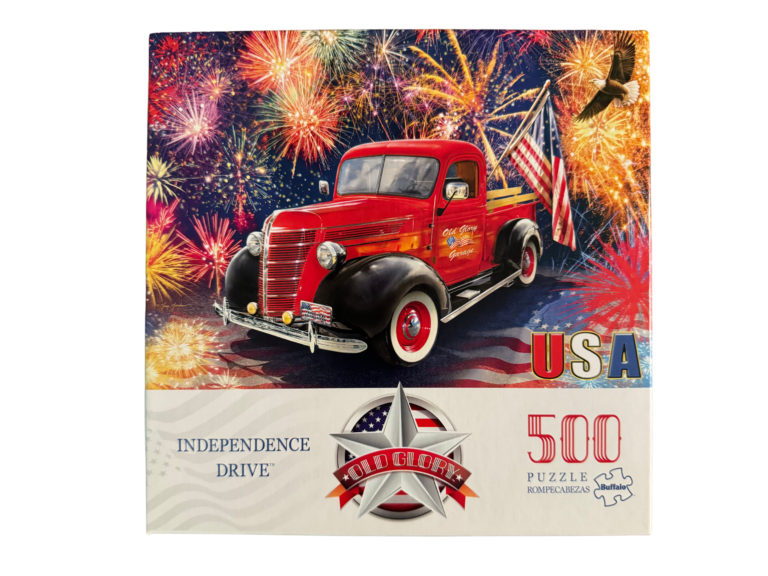 Red truck with fireworks and eagle