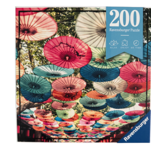 200 piece puzzle with colorful umbrellas.