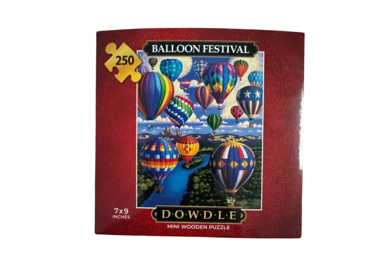 250 piece wooden puzzle of hot air balloons.